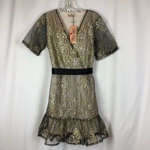 NWT Southern Fried Chics Black Gold White Sparkles